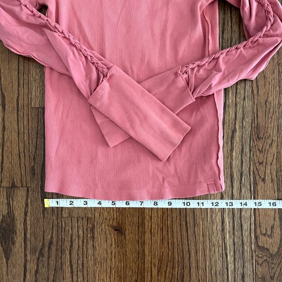 Free People Pink Daisy Chain Chain Cuff Long Sleeve Ribbed Cold Shoulder Top - Picture 6 of 10